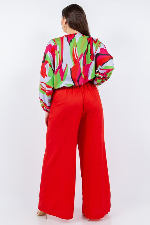 Curvy Wide Leg Pant- Red