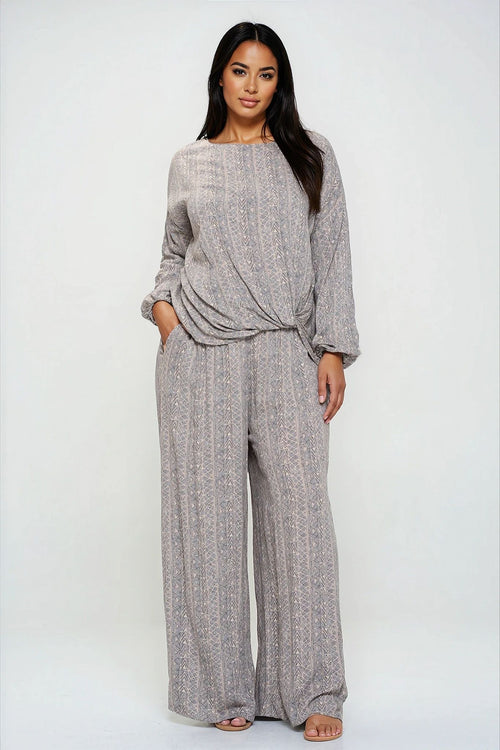 SET- Casual Multi Gray Pant & Top - PLUS SIZE