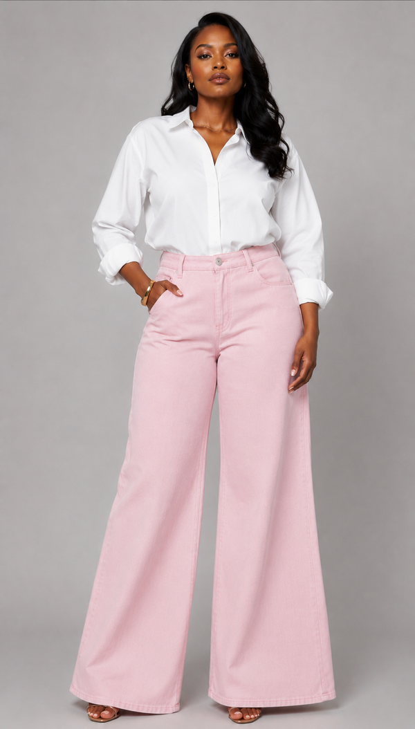 Pink Super Wide Leg Denim Trouser