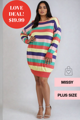 MULTI STRIPE SWEATER TUNIC DRESS