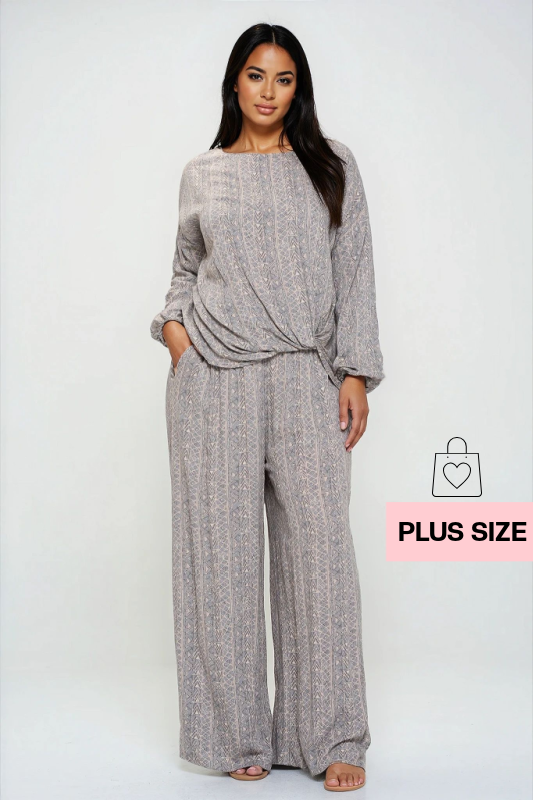 SET- Casual Multi Gray Pant & Top - PLUS SIZE