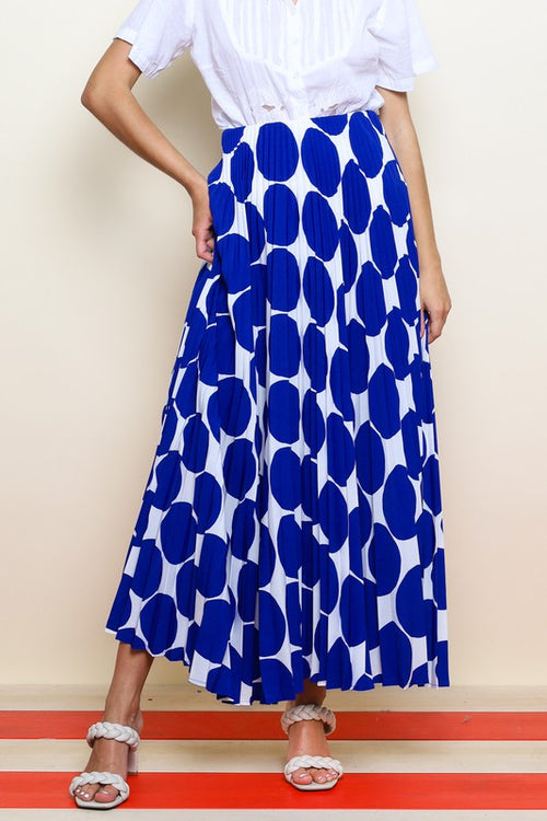 Polka Dot Pleat Skirt - Royal
