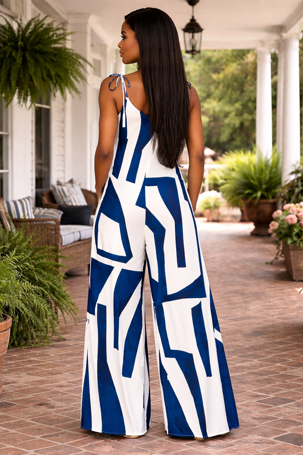 Missy- Geo Blue Drape Jumpsuit