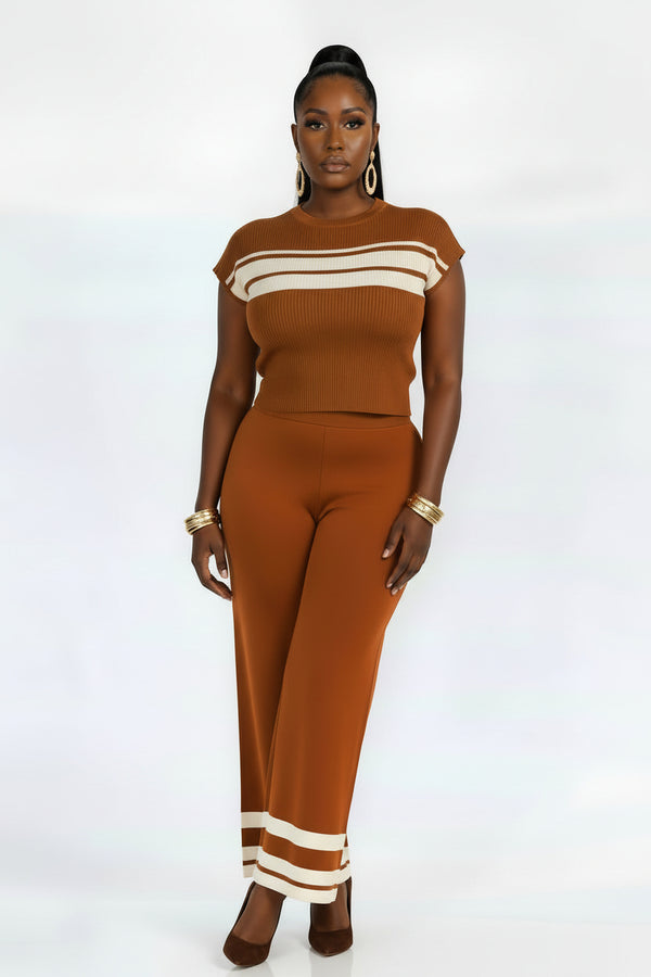 Curvy- Knit Stripe Set - Brown