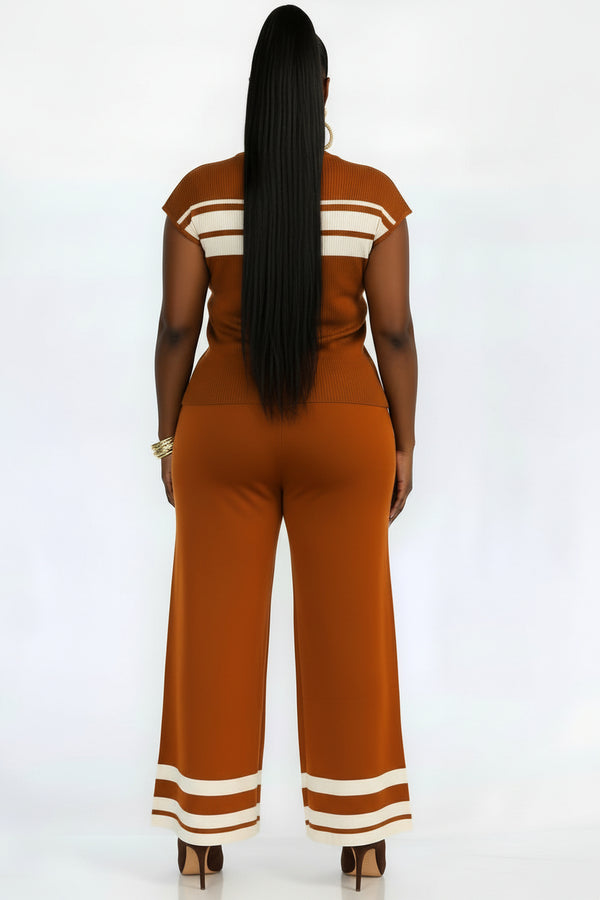 Curvy- Knit Stripe Set - Brown