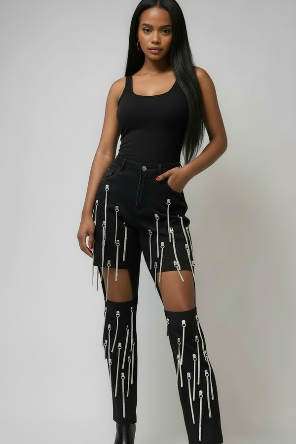 Fringe Chain- Ripped Denim