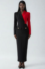 Black Red ColorBlock Midi Dress