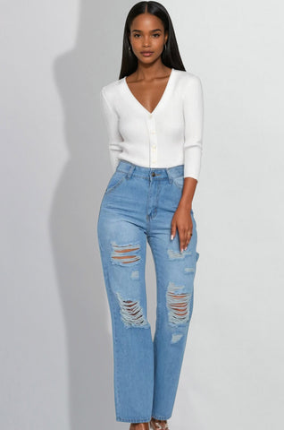 Fringe Chain- Ripped Denim