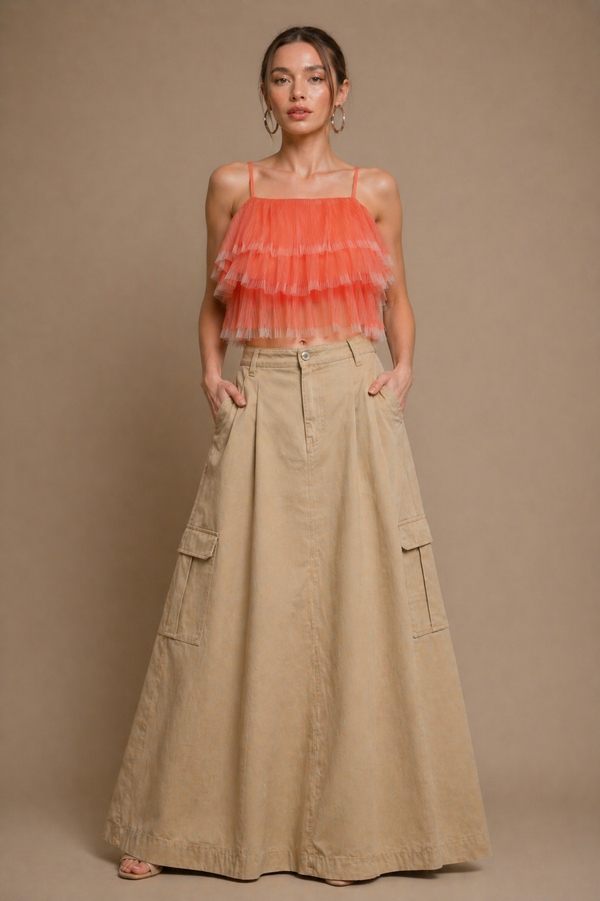 Fluffy Tulle Layered Top- Orange
