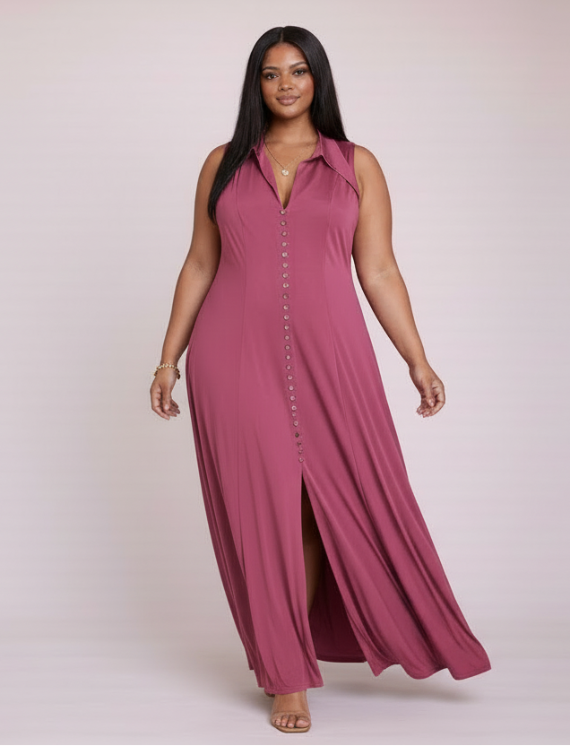 Curvy Button Maxi w/ Collar