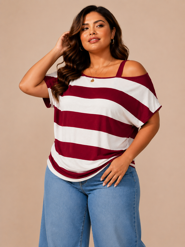 Stripe Open Shoulder Top