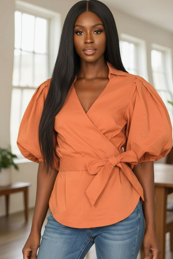 Puff Sleeve Top-Terrecota