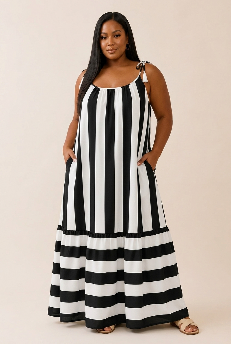 CURVY Sporty Stripe Maxi w/Pockets