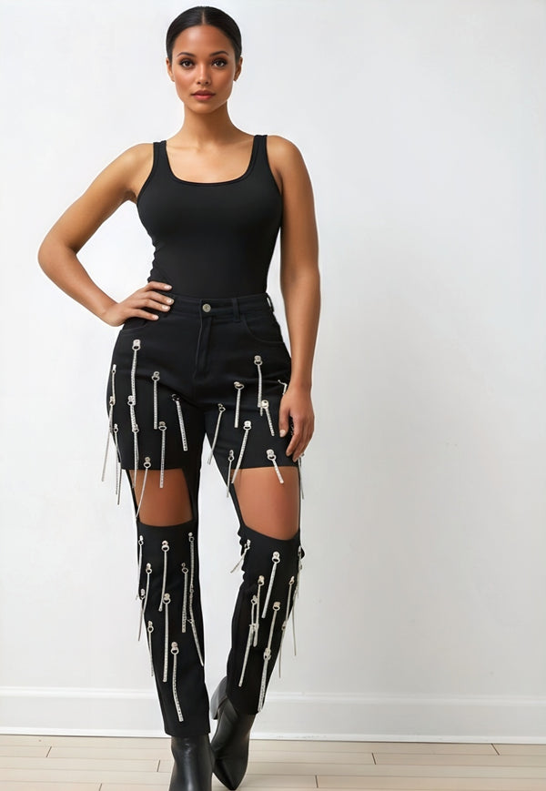 Fringe Chain- Ripped Denim