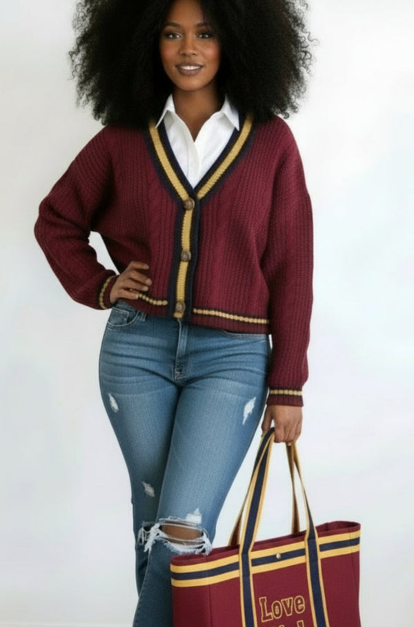 Varsity Burgundy Cardigan