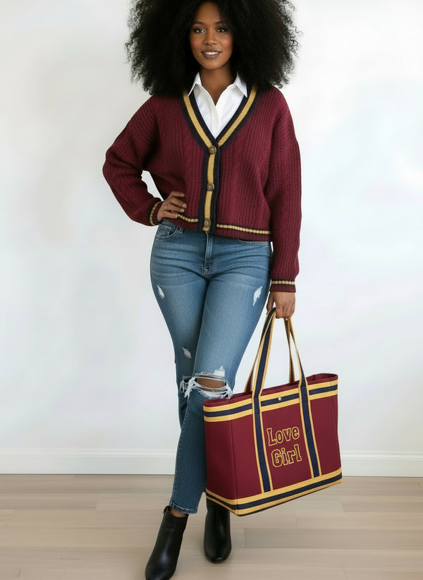 Varsity Burgundy Cardigan
