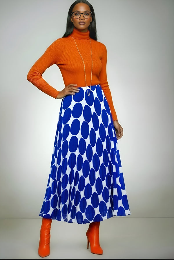 Polka Dot Pleat Skirt - Royal