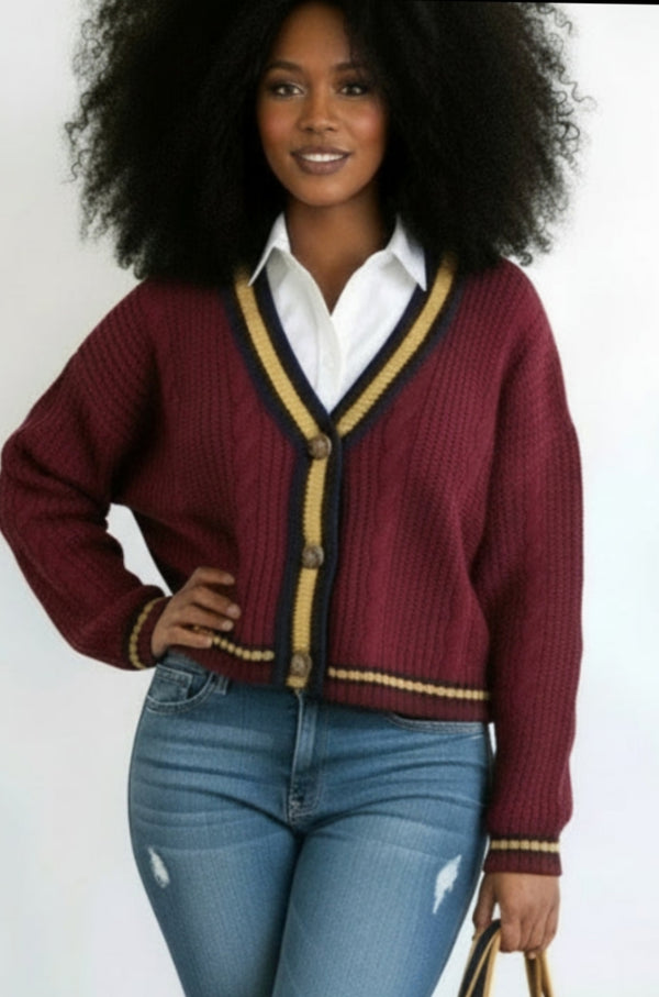 Varsity Burgundy Cardigan