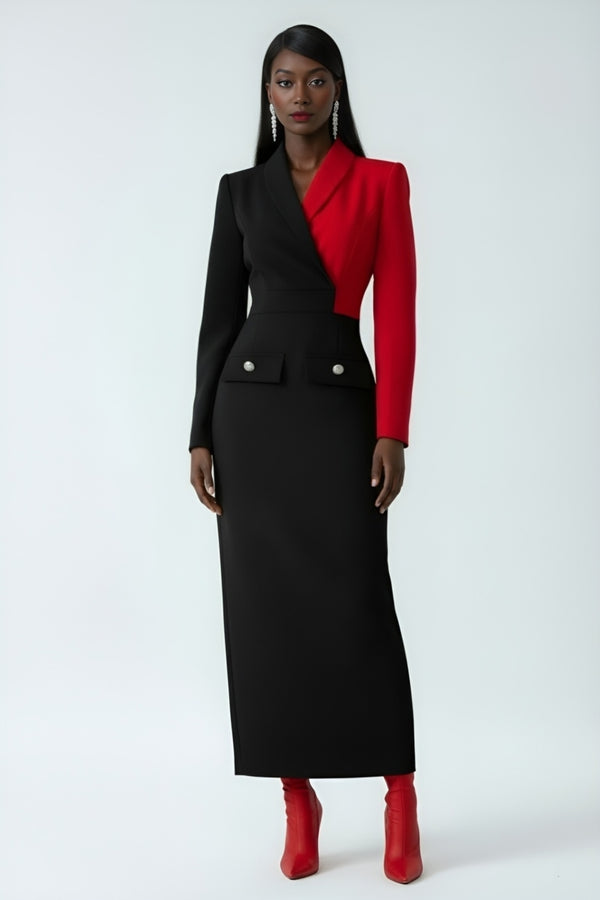 Black Red ColorBlock Midi Dress