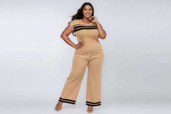Curvy- Knit Stripe Set - Khaki