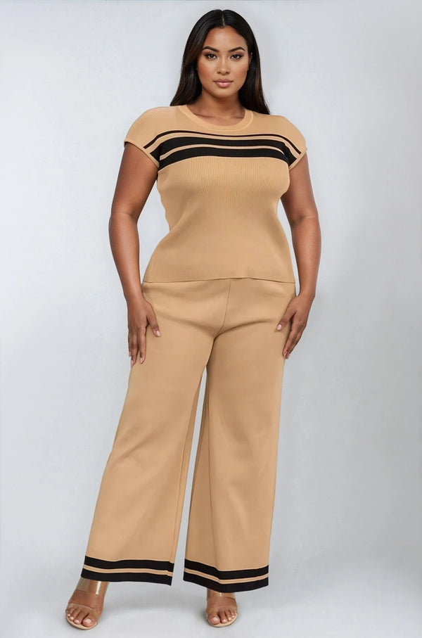 Curvy- Knit Stripe Set - Khaki