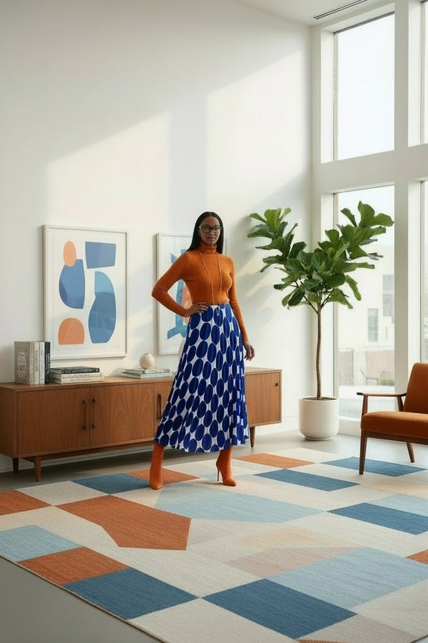 Polka Dot Pleat Skirt - Royal