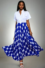 Polka Dot Pleat Skirt - Royal