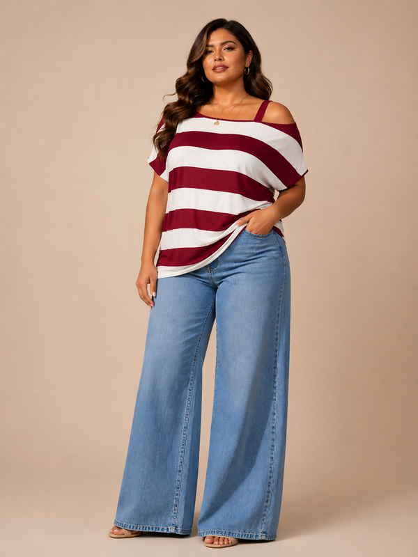 Stripe Open Shoulder Top