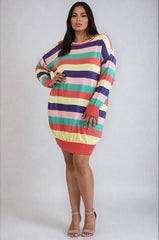 MULTI STRIPE SWEATER TUNIC DRESS