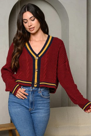 Varsity Burgundy Cardigan
